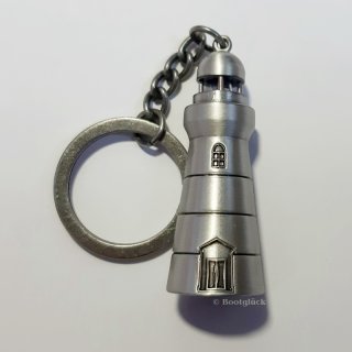 Schlüsselanhänger Messing verchromt - Blinkender Leuchtturm antik H=5,5 cm - 3 Knopfzellen LR41