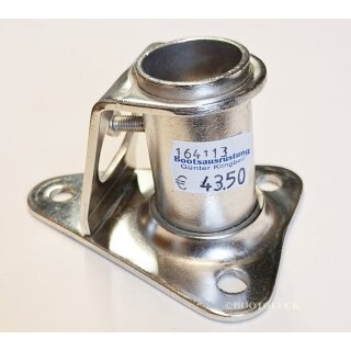 Relingsfuß 3°   für D=25 mm   Grundplatte 73x88 mm  3 Bohrungen Durchgangsbolzen  Rostfrei